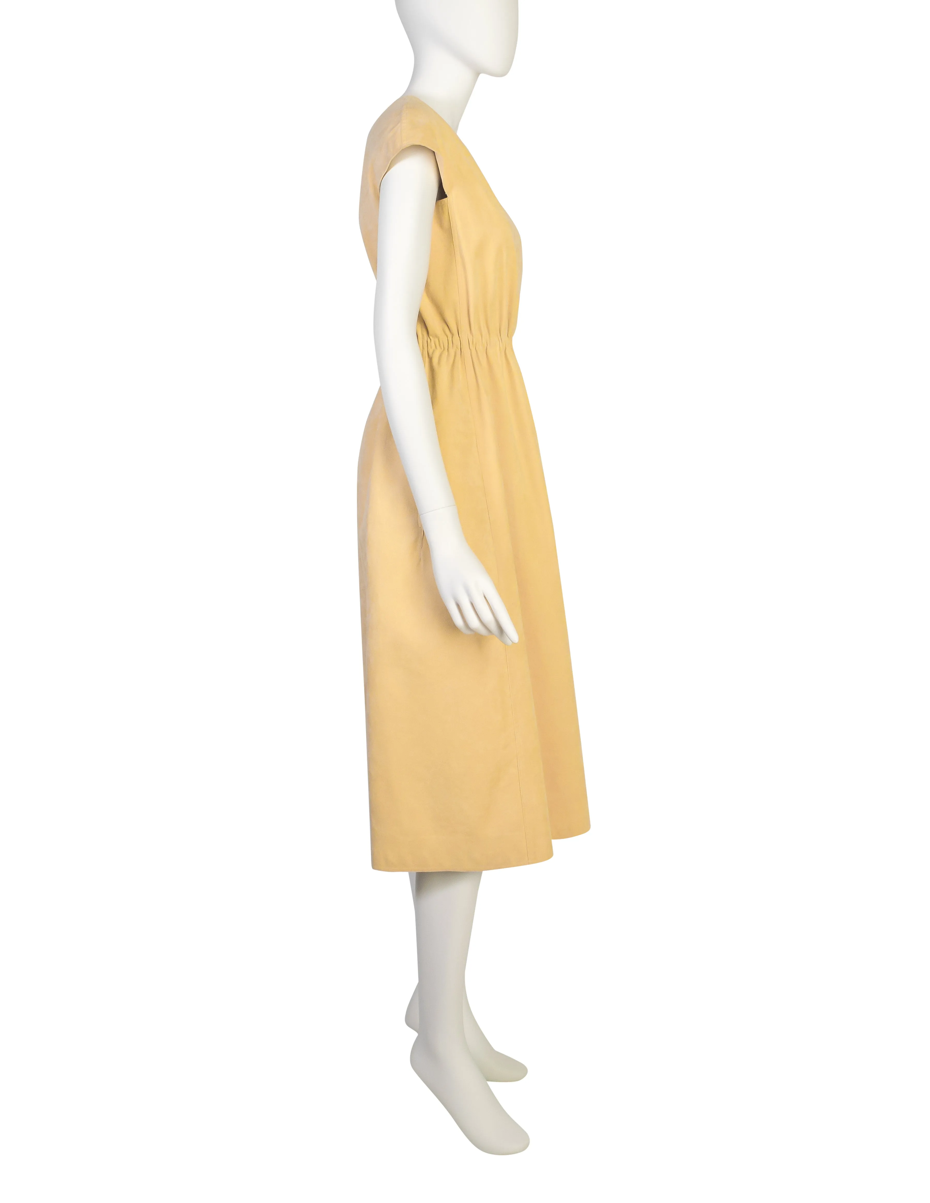 Halston Vintage 1970s Iconic Light Yellow Ultrasuede Wrap Dress