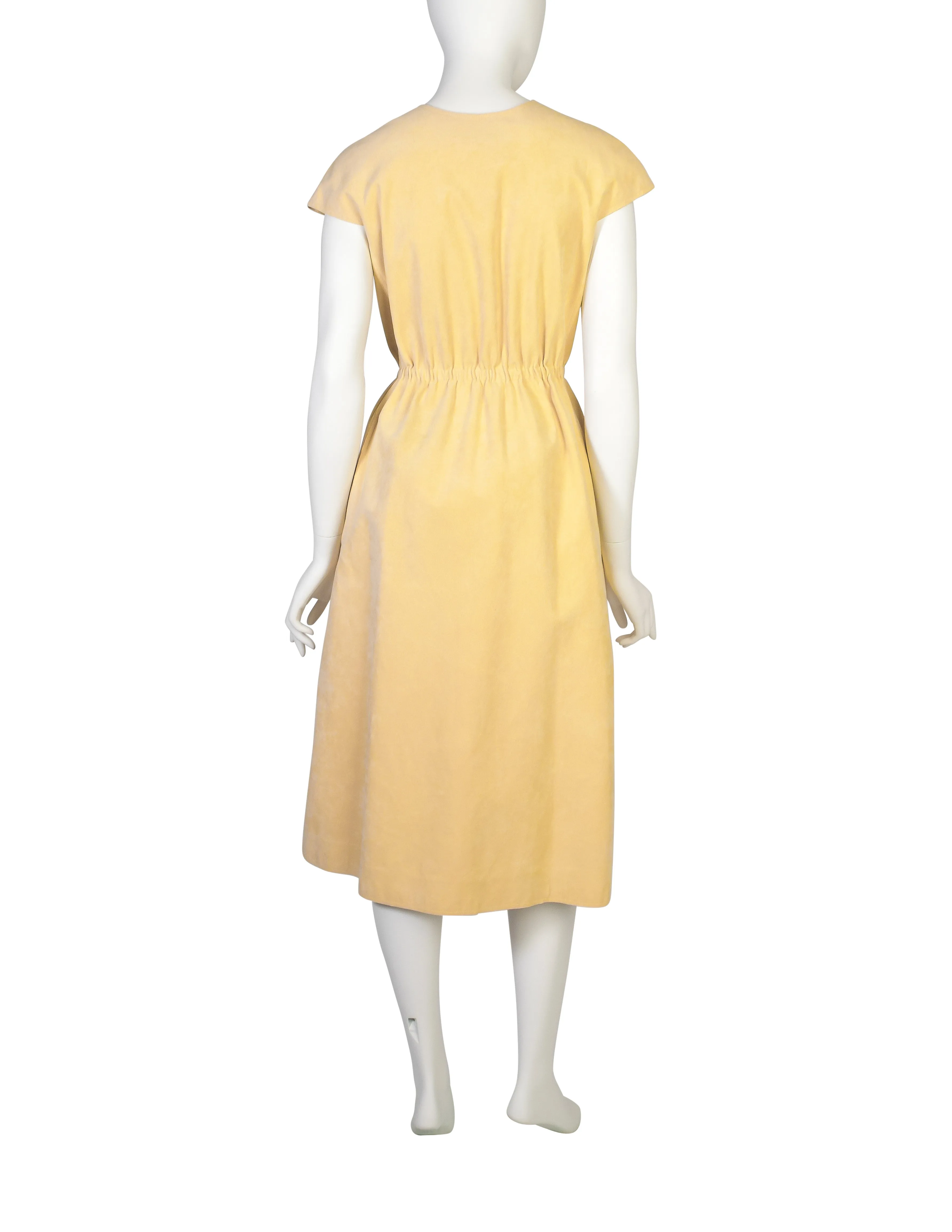 Halston Vintage 1970s Iconic Light Yellow Ultrasuede Wrap Dress