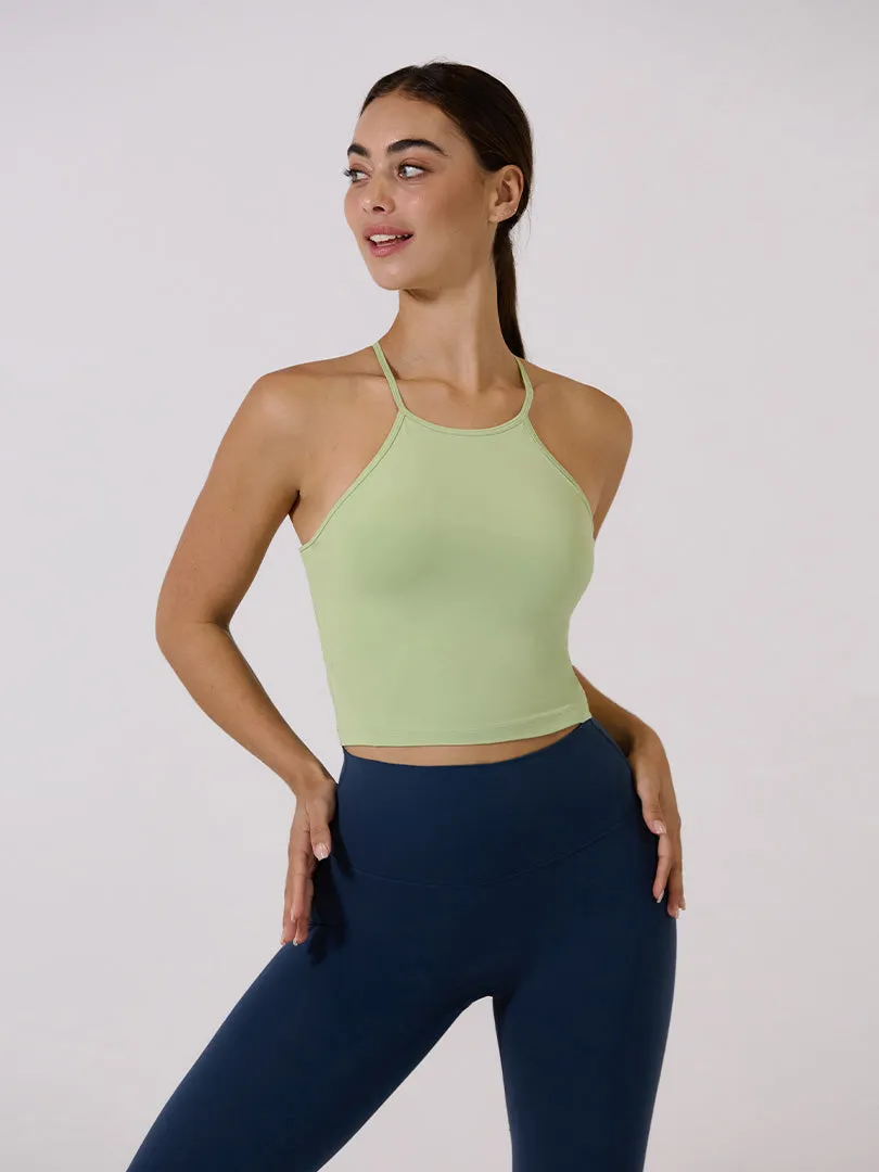 Halter Cropped Tank Top (with Pads)