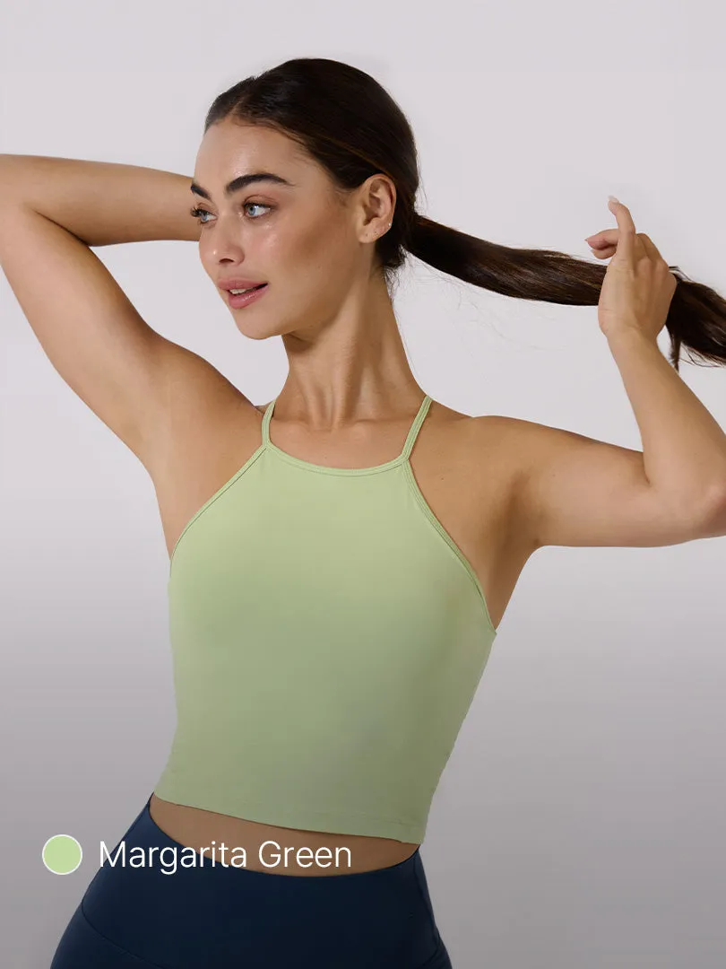 Halter Cropped Tank Top (with Pads)