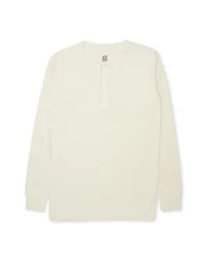 Hemen Harri Henley Long Sleeve Organic Cream Cotton T-Shirt