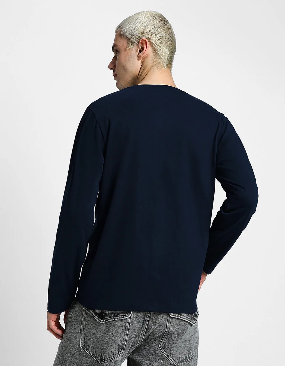 Henley Navy Solid Tshirt