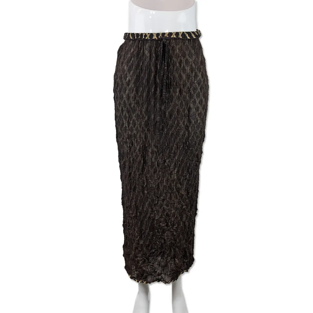 Issey Miyake Reversible Brown Textured Pleated Midi Skirt