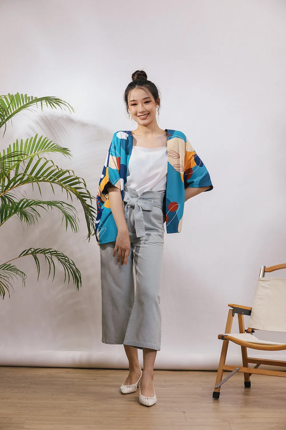 Jaela Abstract Print Kimono Jacket in Blue