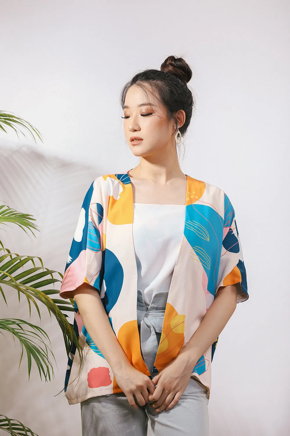 Jaela Abstract Print Kimono Jacket in Citrus