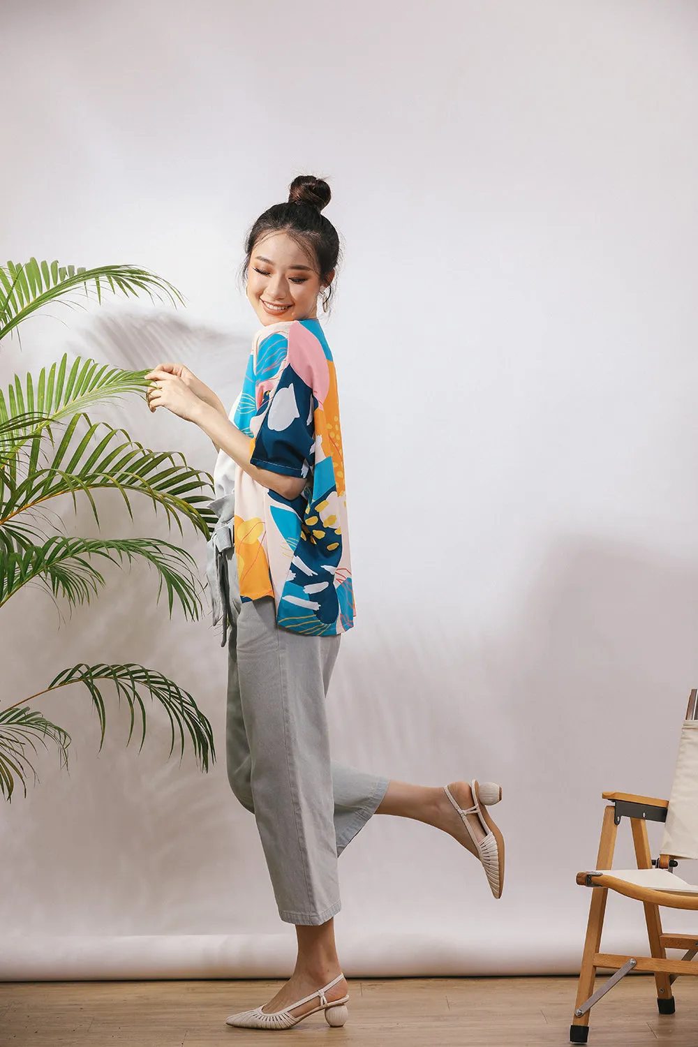 Jaela Abstract Print Kimono Jacket in Citrus