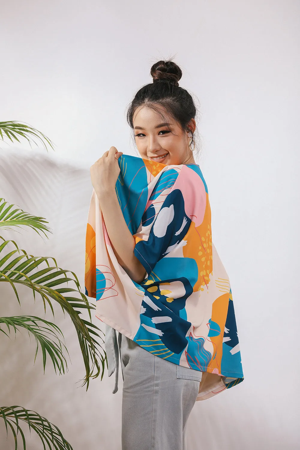 Jaela Abstract Print Kimono Jacket in Citrus