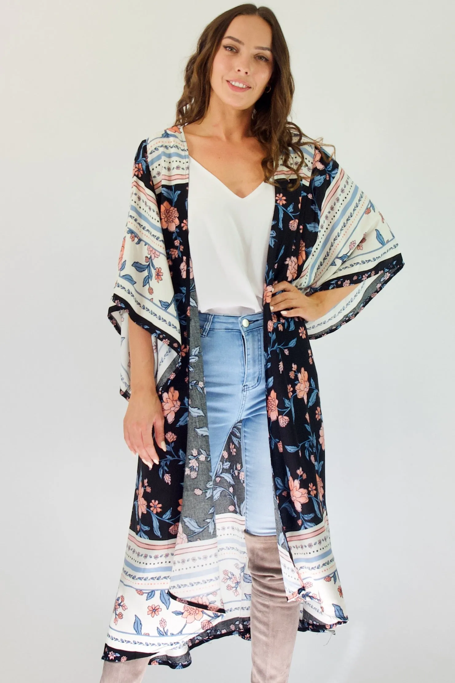 Janie Kimono- Black/Pink/Blue