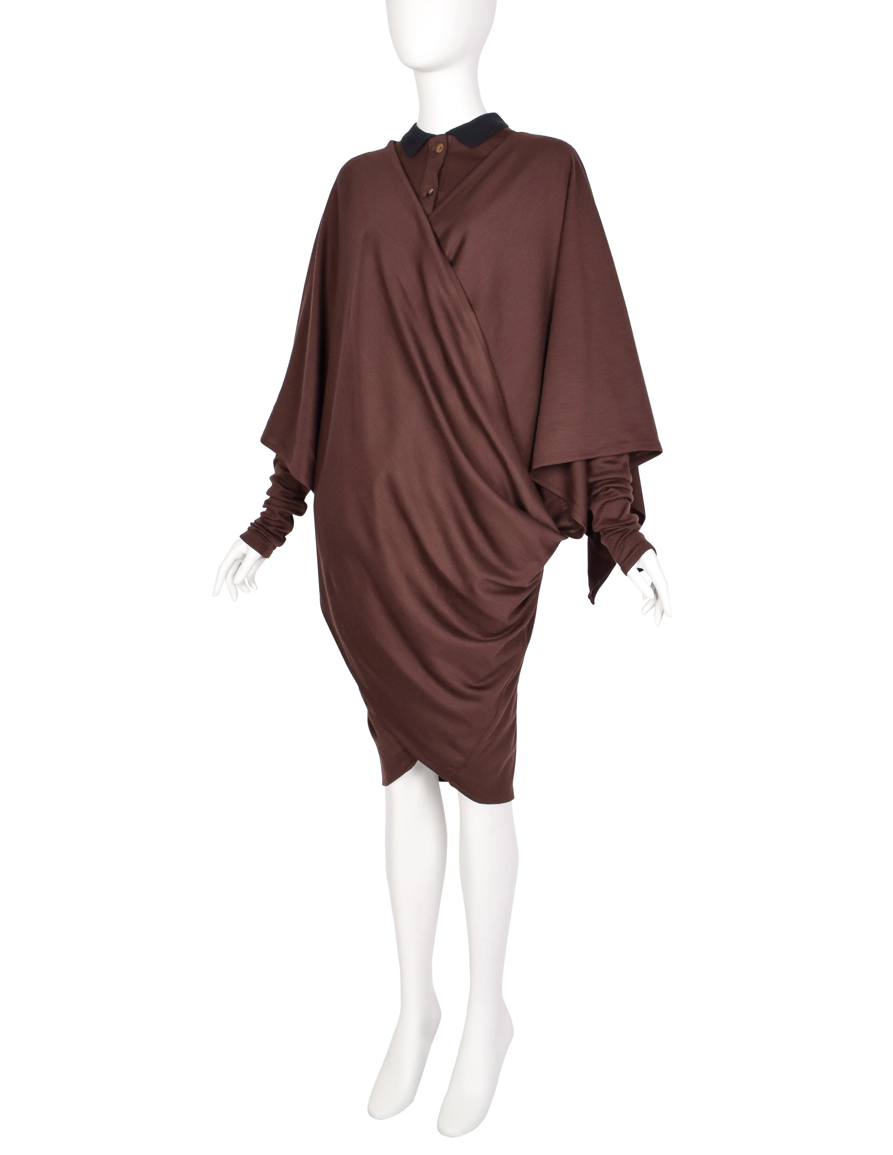 Jean Paul Gaultier Vintage AW 1984 Brown Jersey Versatile Wrap Shirt Dress