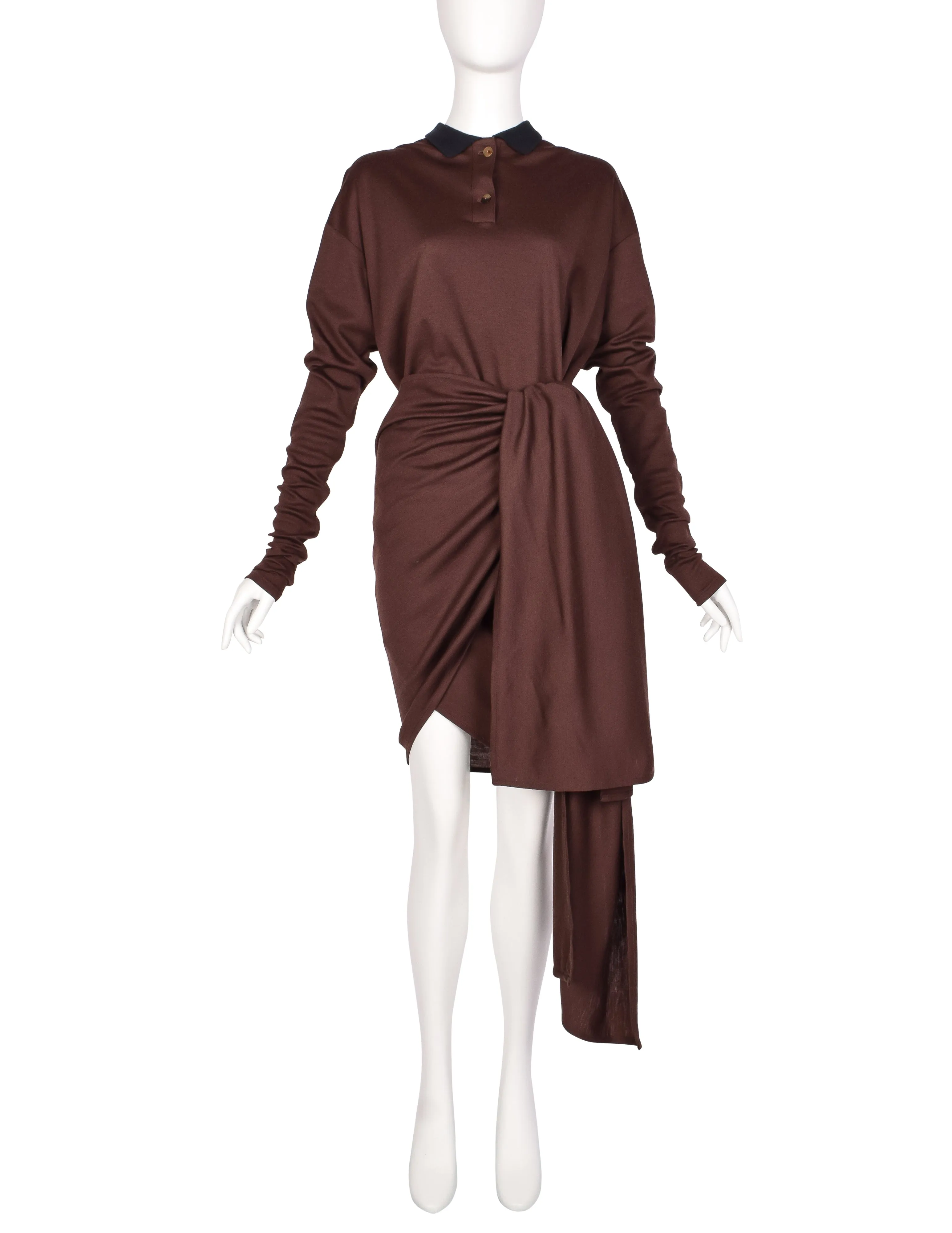 Jean Paul Gaultier Vintage AW 1984 Brown Jersey Versatile Wrap Shirt Dress