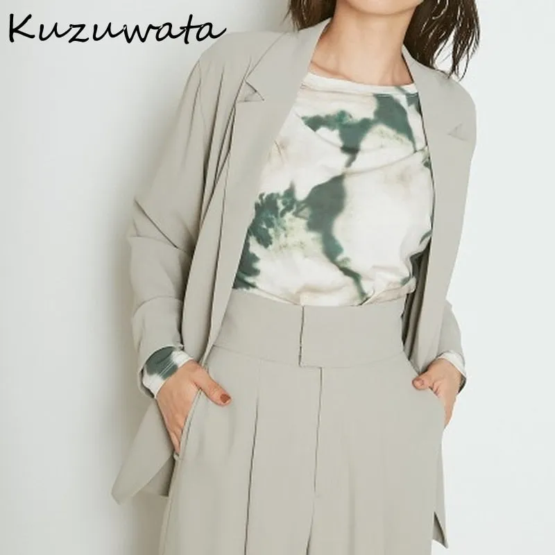 Joskaa Christmas Gift Kuzuwata Turn Down Collar Long Sleeve Double Breast Blazer Women Work Style Ol Solid Coat Feminino Spring 2024 New Jacket Femme