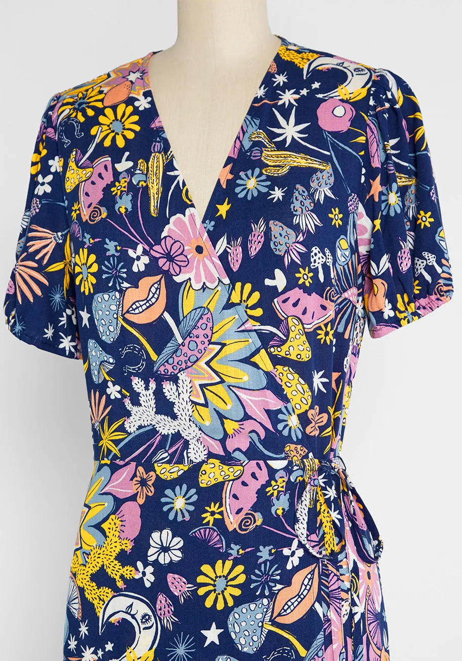 Kaleidoscopic Dreamscape Midi Wrap Dress