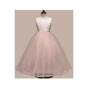 Kids Girls Beautiful Sleeveless Thin Round Neck Princess Wedding Dress - C601JPKGD