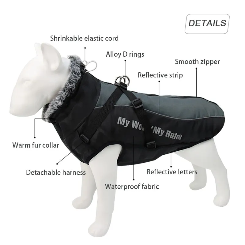 Large Dog Winter Jacket w/ Faux Fur