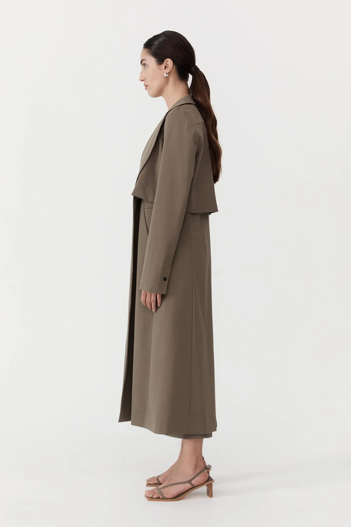 Layered Wool Trench Kelp