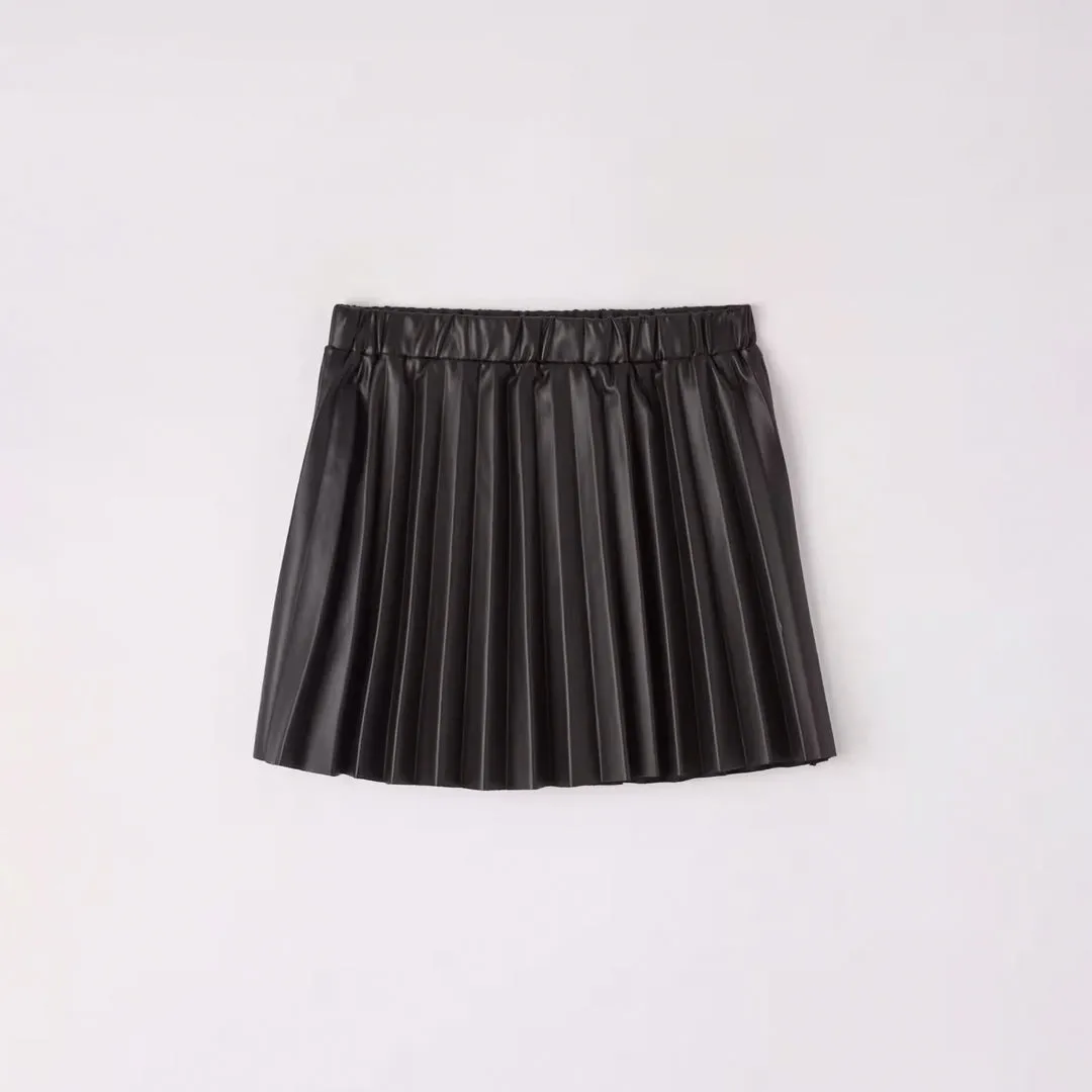 Leather-Effect Pleated Skirt