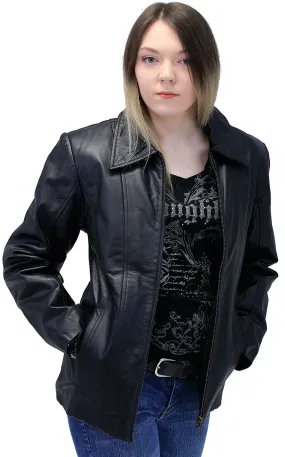 Lightweight Black Basic Cowhide Leather Jacket #L703K ()