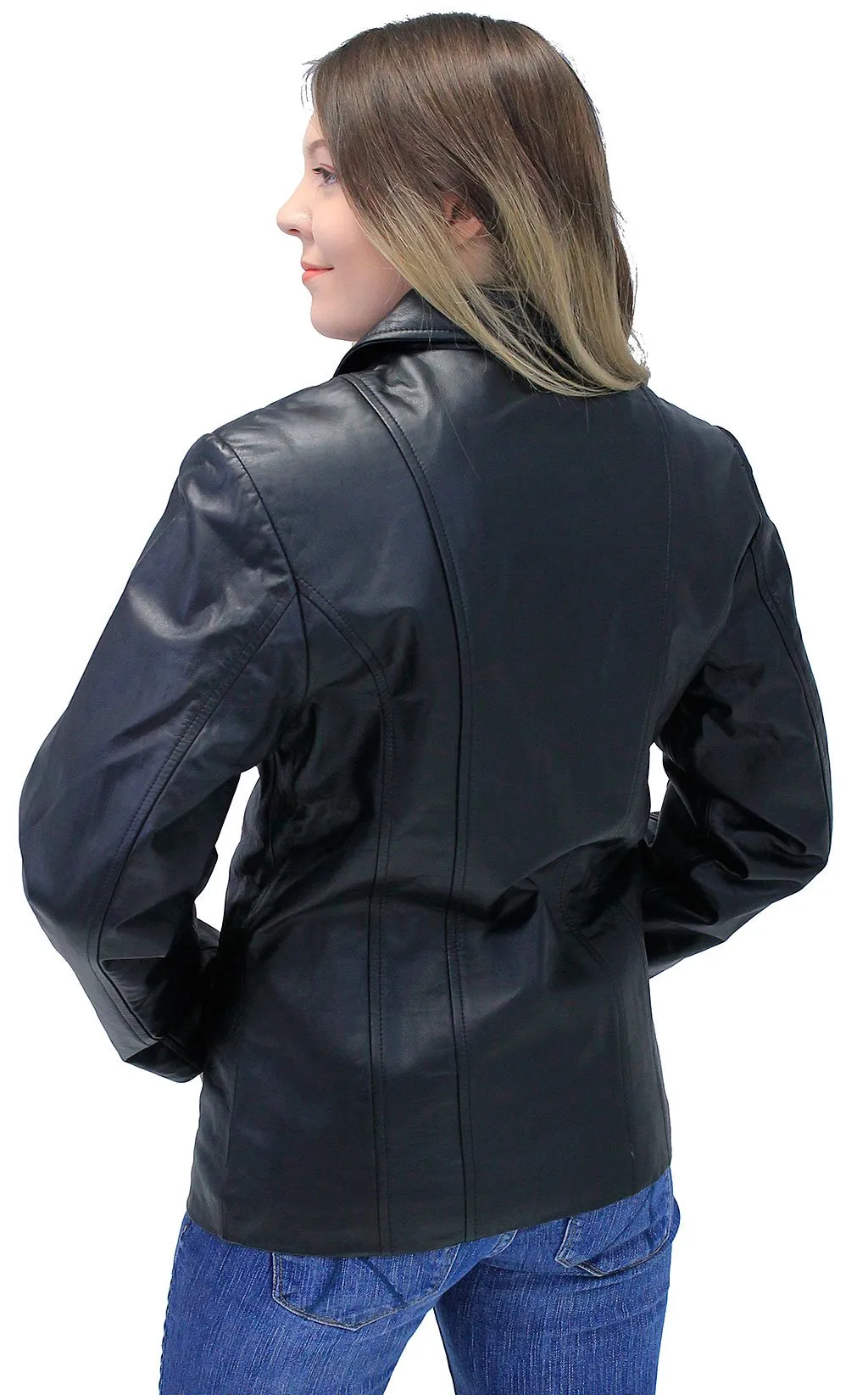 Lightweight Black Basic Cowhide Leather Jacket #L703K ()