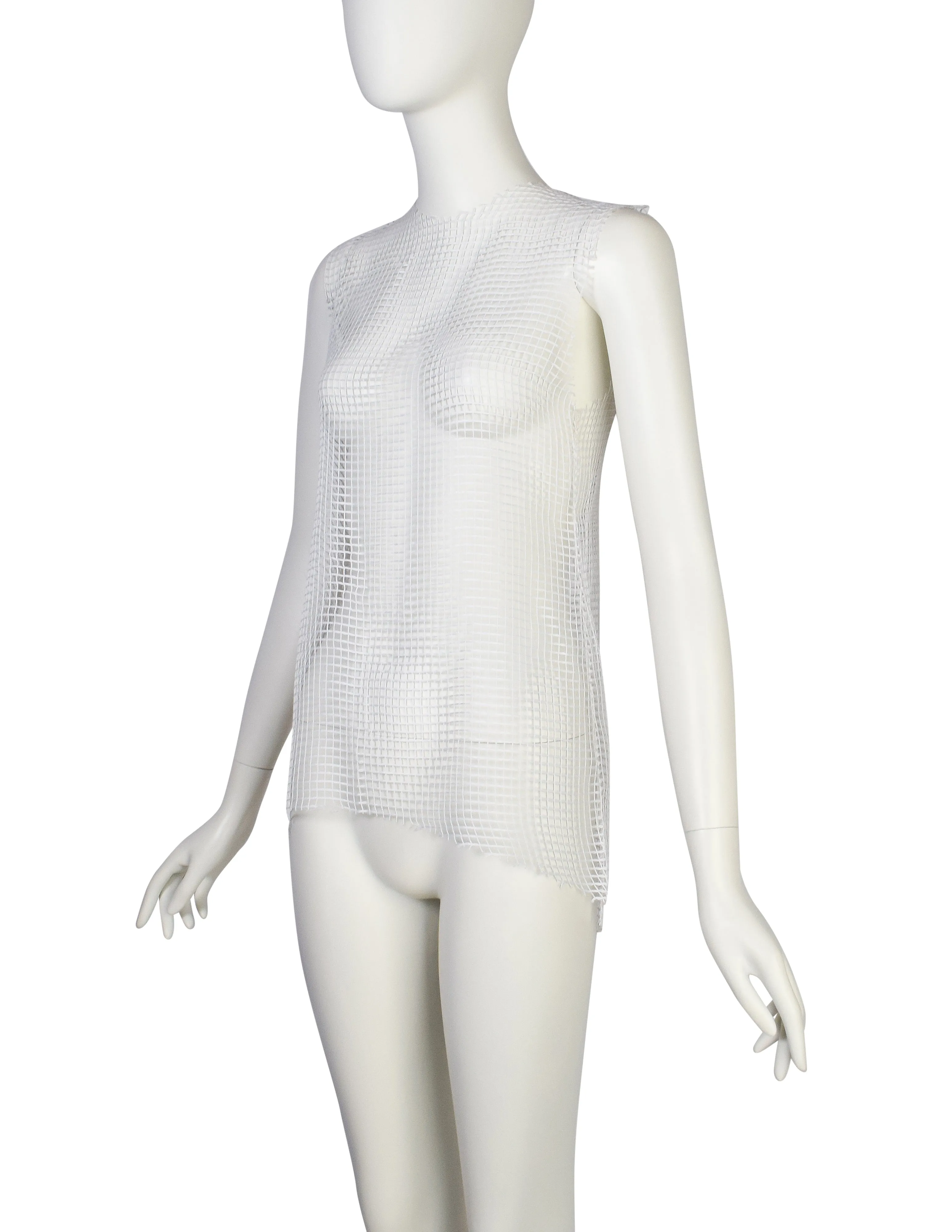 Lola Faturoti Vintage White Net See Through Tank Top