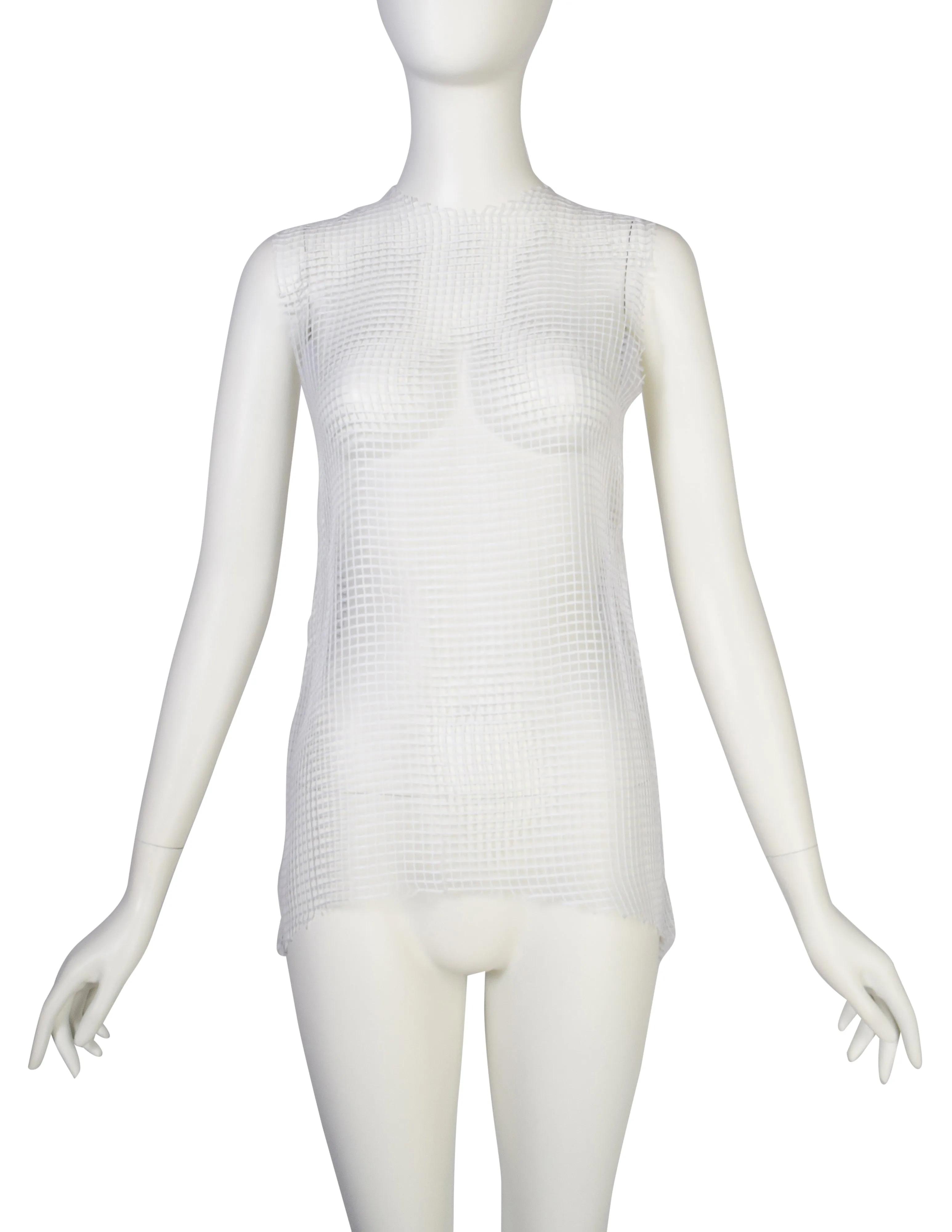 Lola Faturoti Vintage White Net See Through Tank Top