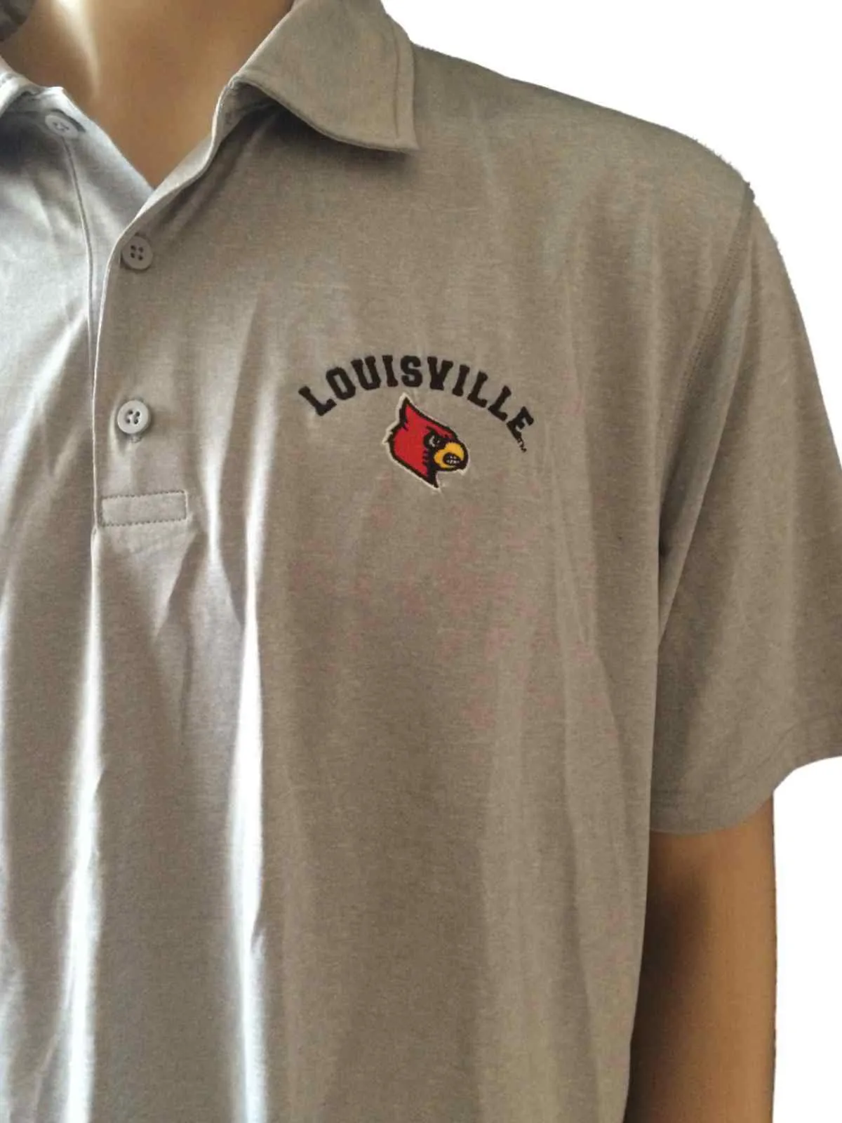 Louisville Cardinals Champion PowerTrain Gray SS 3 Button Golf Polo T-Shirt (L)