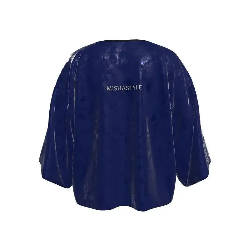 Luxury Velvet Kimono Blazer Navy Ponchos