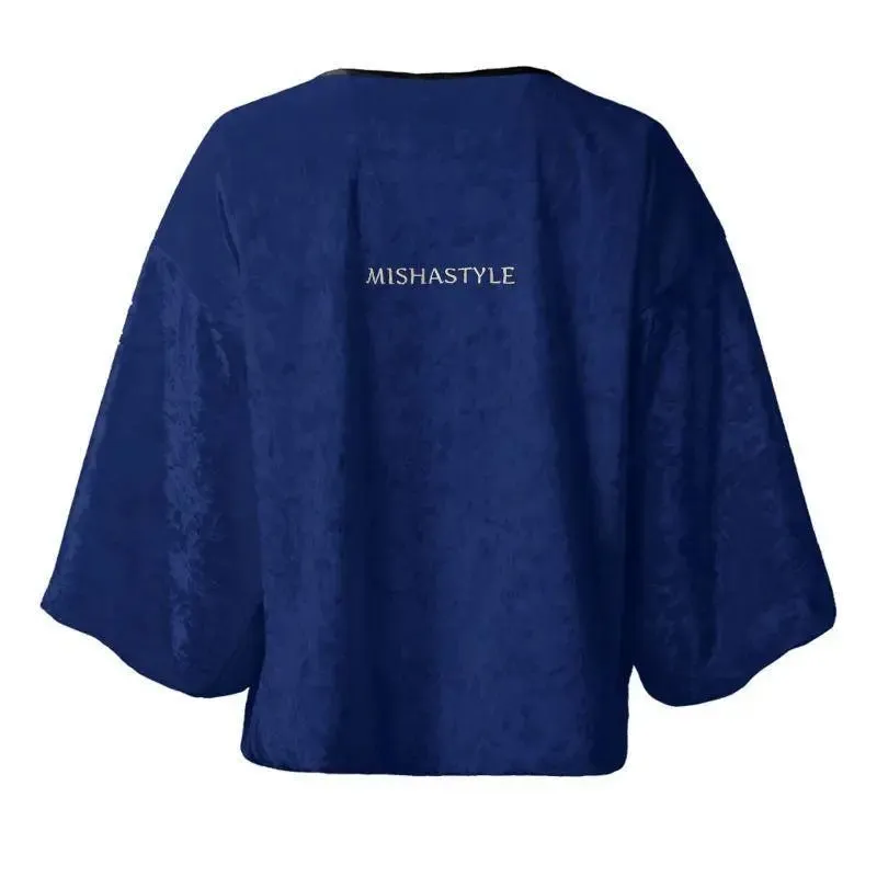 Luxury Velvet Kimono Blazer Navy Ponchos