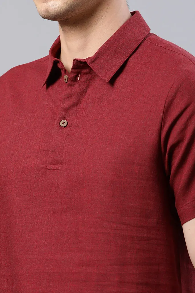 Maroon Solid Polo Collar Casual Shirt