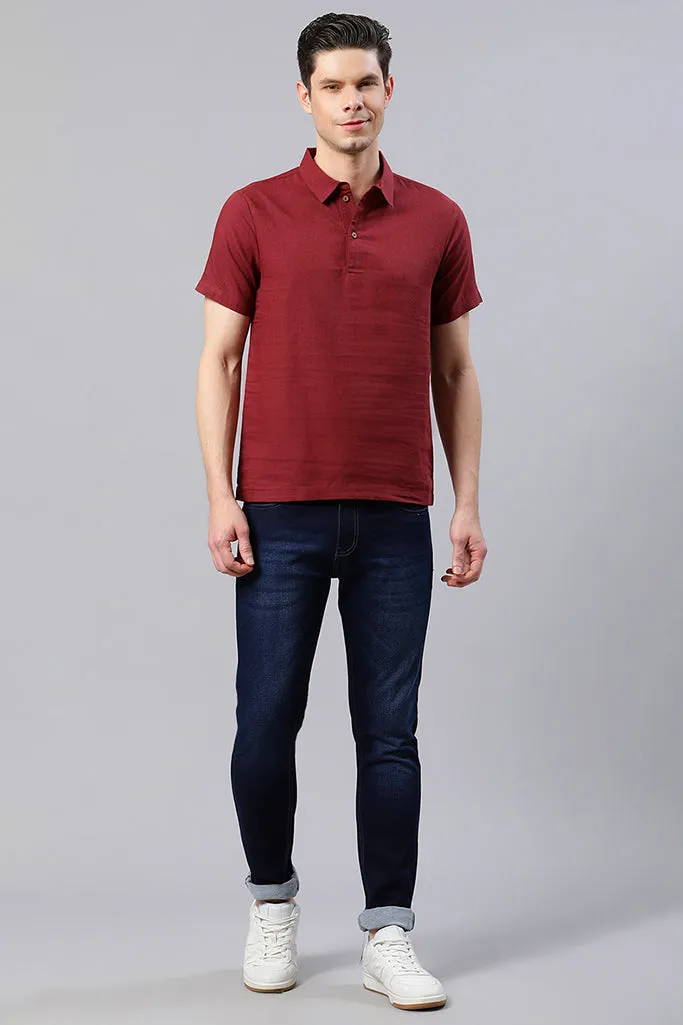 Maroon Solid Polo Collar Casual Shirt