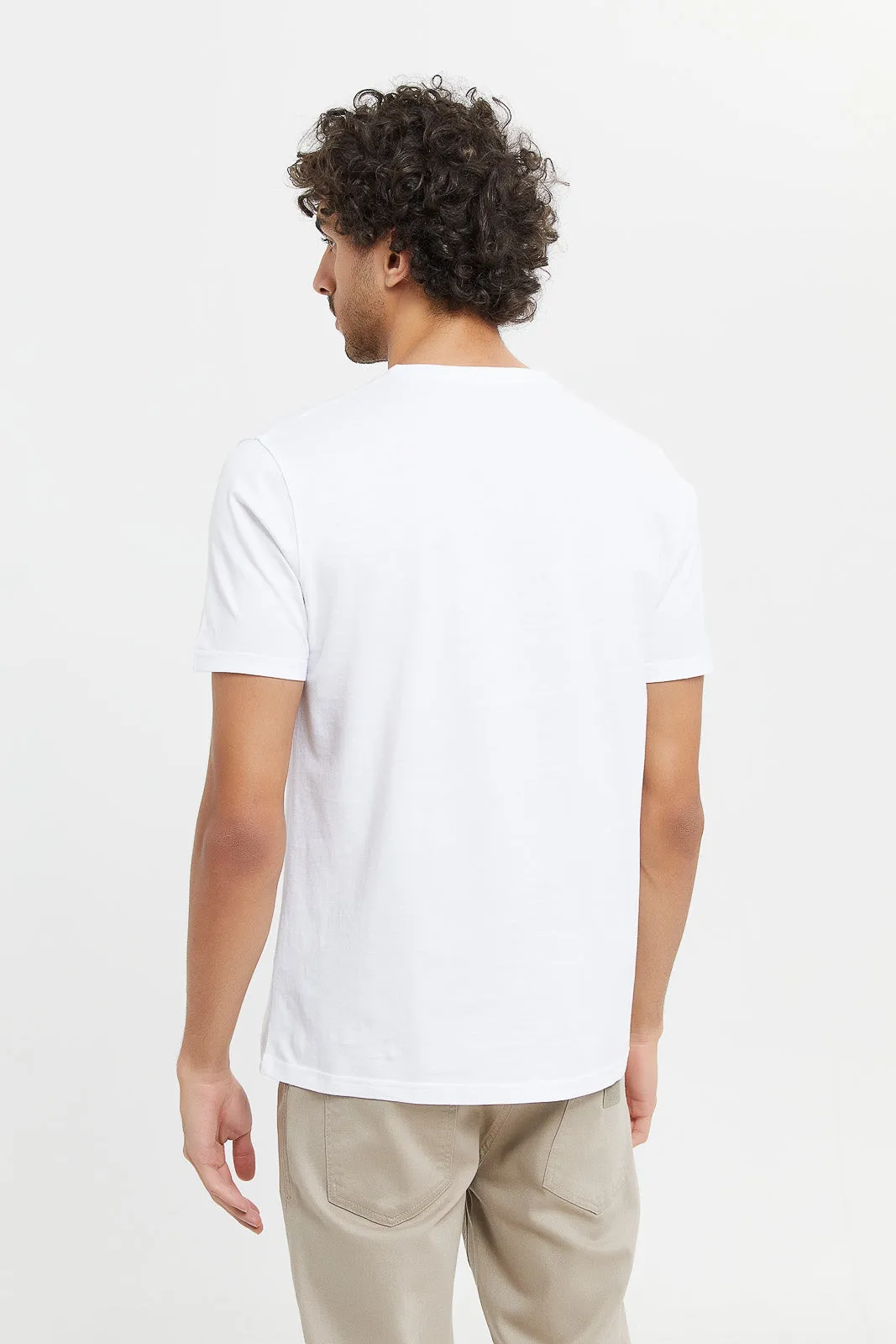 Men White Henley T-Shirt