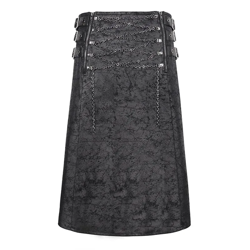 Men's Gothic Chain Multi-buckle Skirt