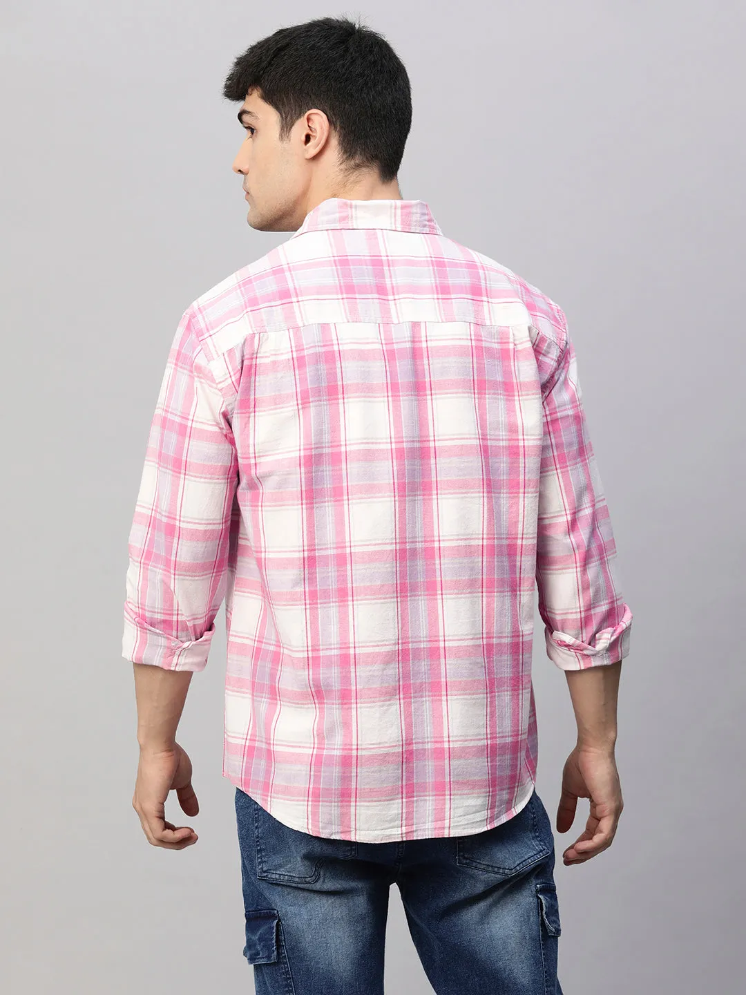 Mens Pink and White Check Relaxed Fit Shirt