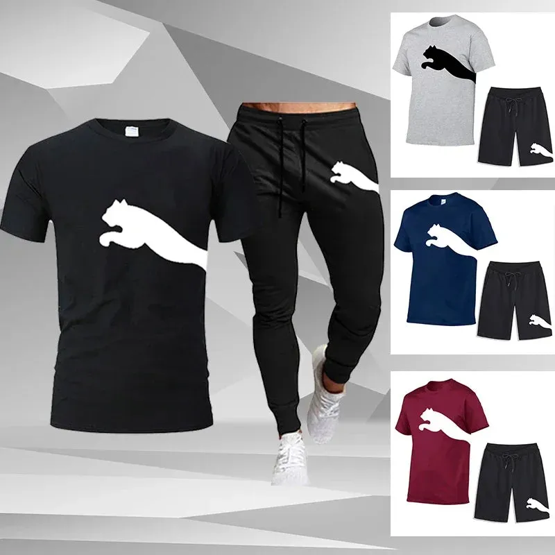 Men's Summer Mesh T-Shirt & Sweatpants Set - Casual Sportswear