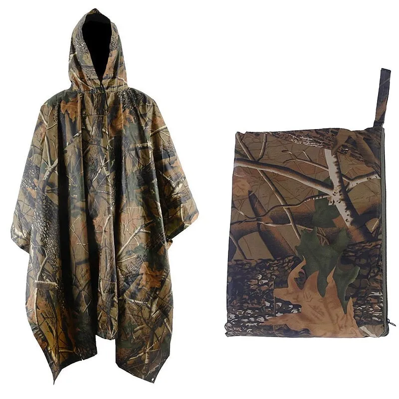 Military Style Poncho Multi Use Rip Stop Camouflage Rain Poncho