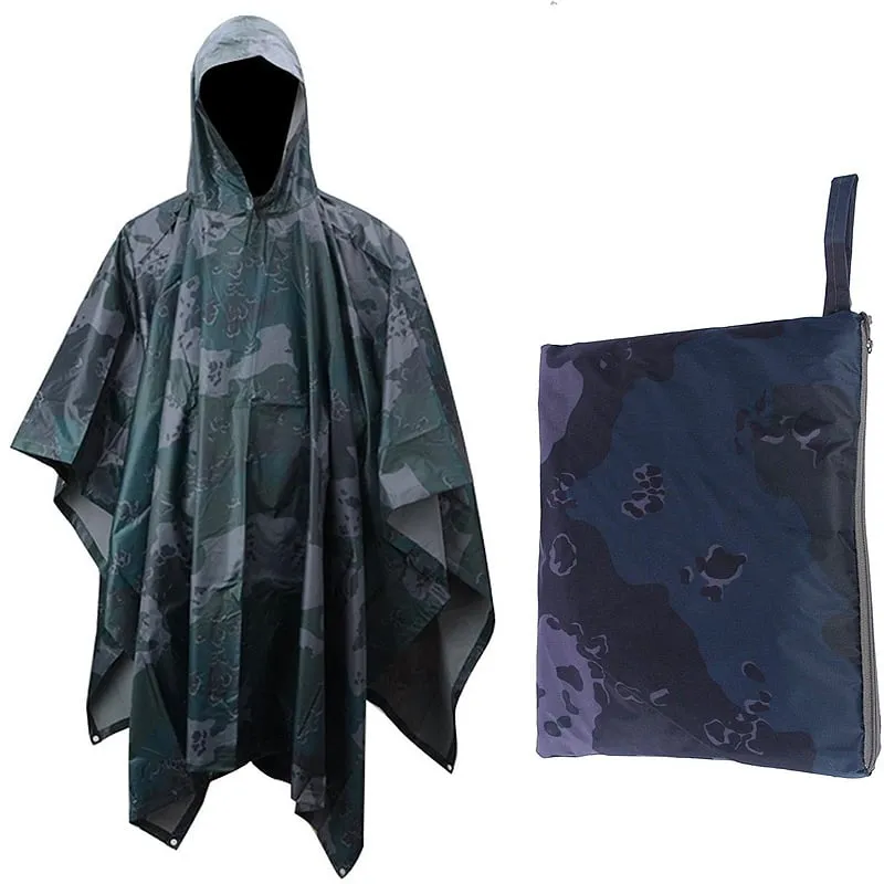 Military Style Poncho Multi Use Rip Stop Camouflage Rain Poncho