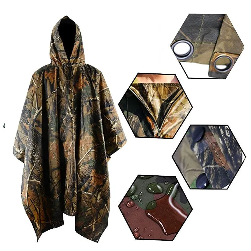 Military Style Poncho Multi Use Rip Stop Camouflage Rain Poncho