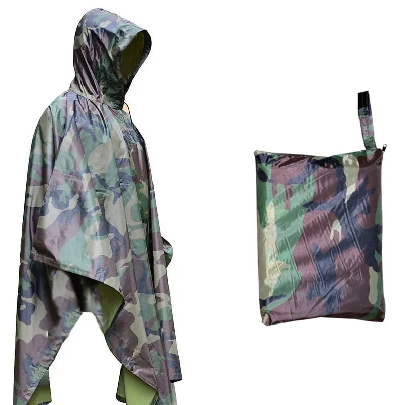 Military Style Poncho Multi Use Rip Stop Camouflage Rain Poncho