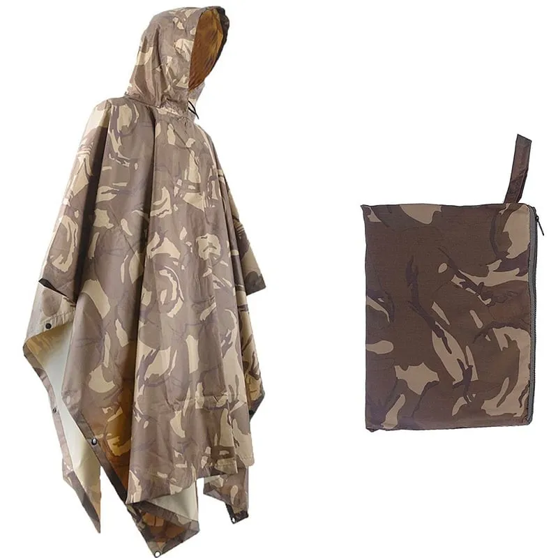 Military Style Poncho Multi Use Rip Stop Camouflage Rain Poncho