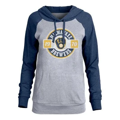 MLB Milwaukee Brewers Women's Lightweight Bi-Blend Hooded T-Shirt Team, XS