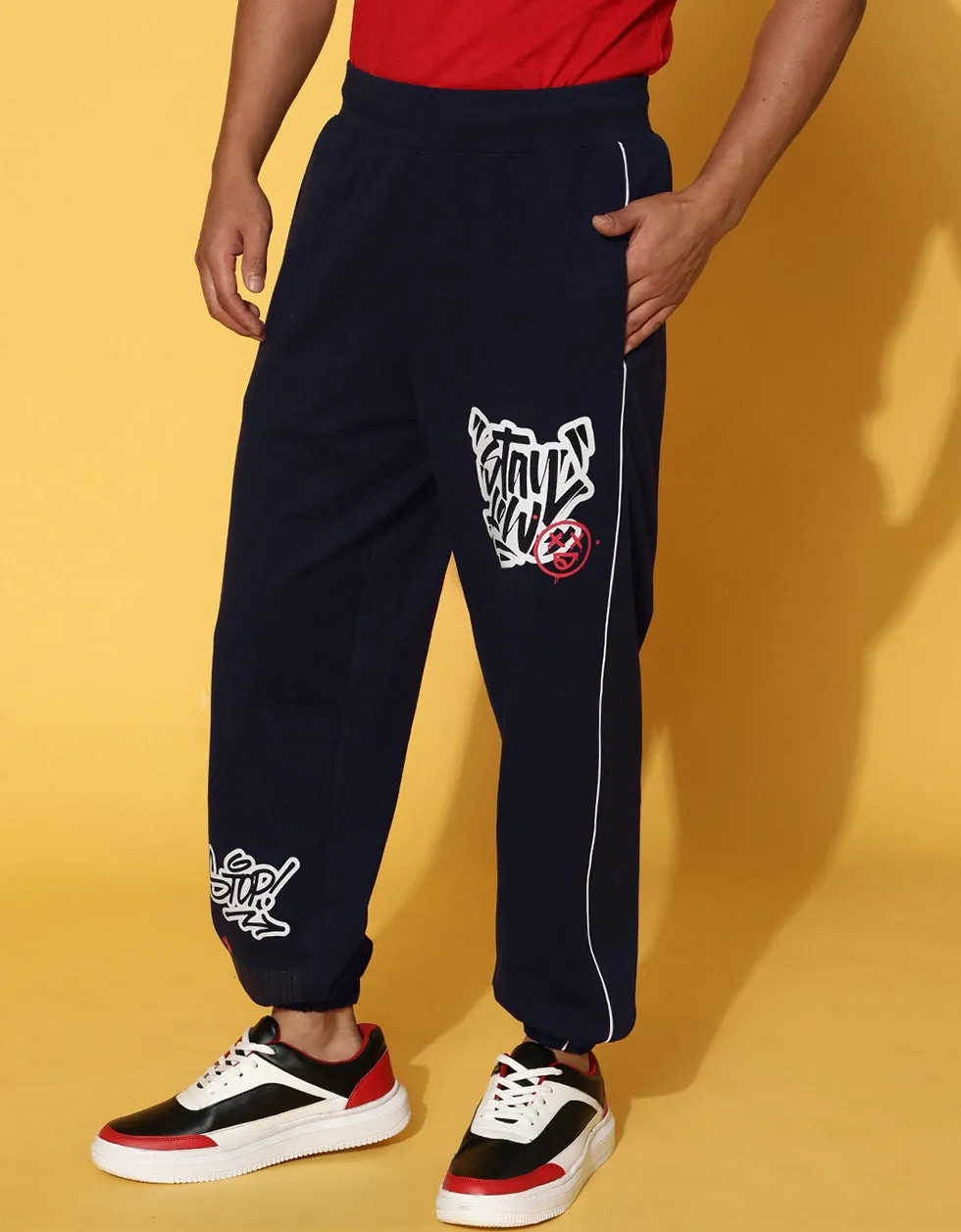 Navy Peony Placement Graphic Printed Track Pant