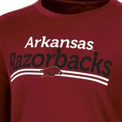 NCAA Arkansas Razorbacks Women's Crew Neck Fleece Double Stripe Sweatshirt - L