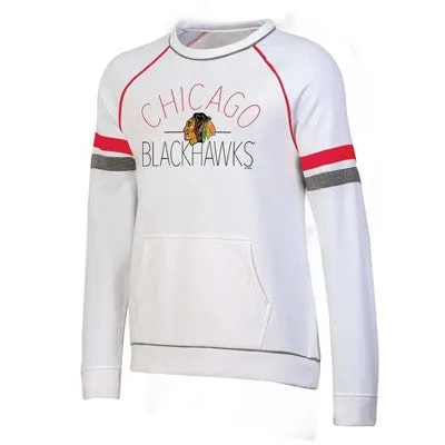 New - NHL Licensed Chicago Blackhawks Women's White Fleece Crew Sweatshirt, XL