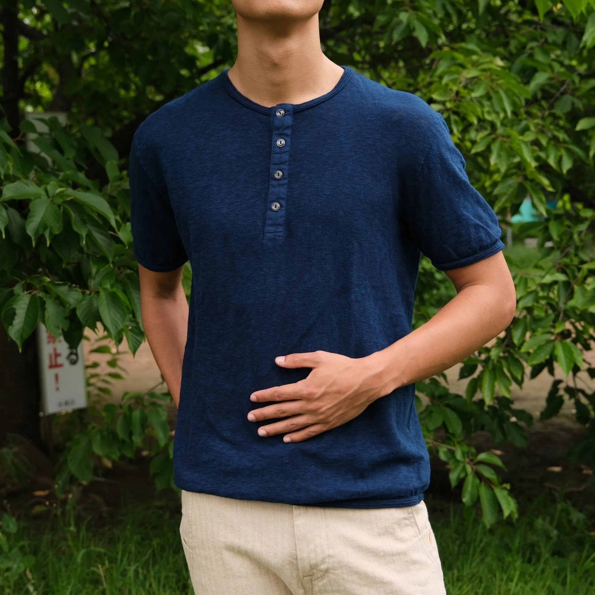 OD LW Super Slub Indigo Dyed Henley