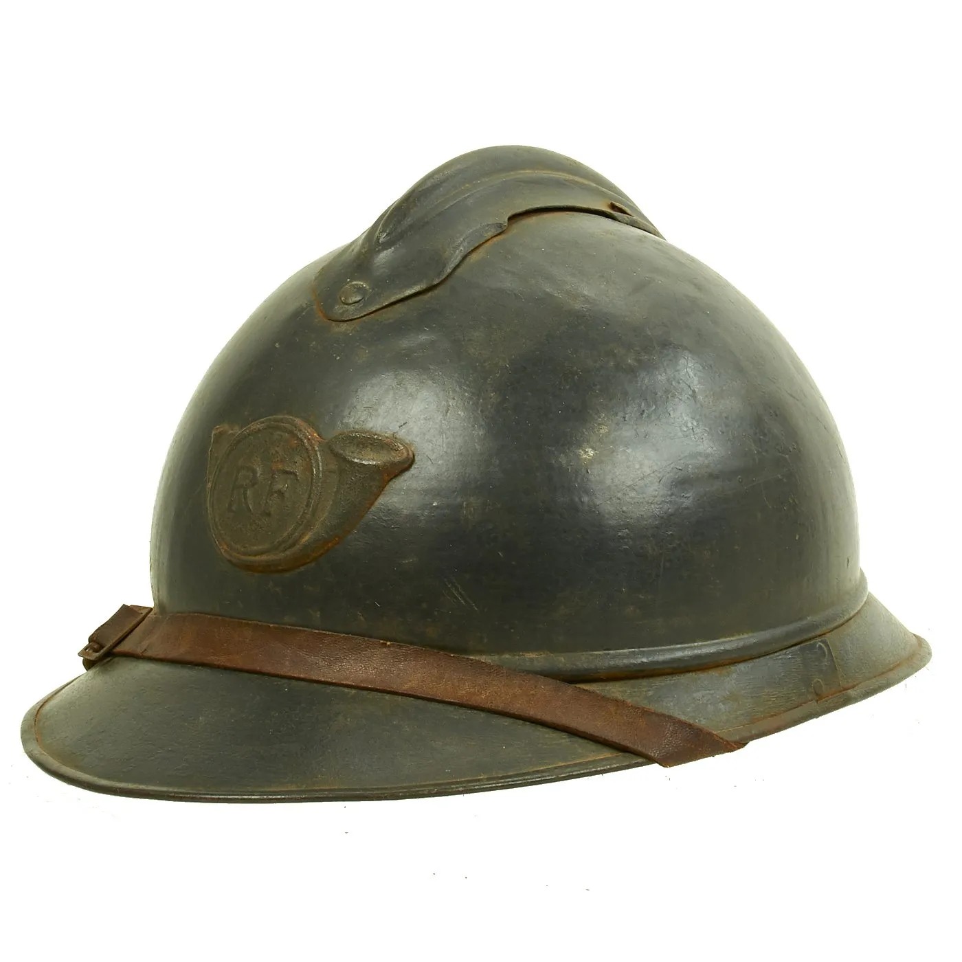 Original French WWI M1915 Adrian Mountain Trooper Chasseurs Helmet with Liner - Horizon Blue