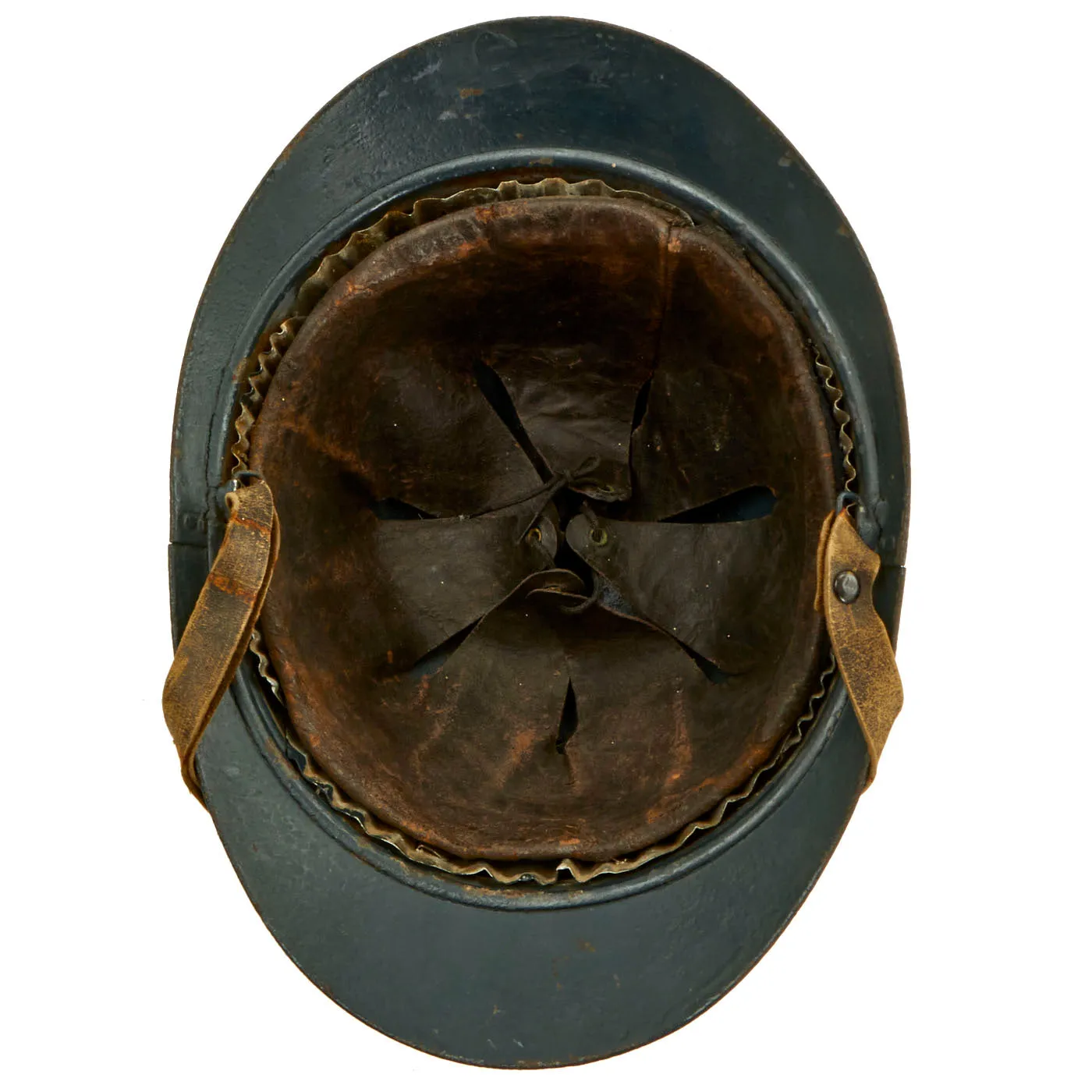 Original French WWI Model 1915 Adrian Artillery Helmet with Liner & Chinstrap - Repainted Horizon Blue