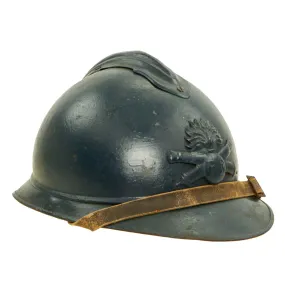 Original French WWI Model 1915 Adrian Artillery Helmet with Liner & Chinstrap - Repainted Horizon Blue