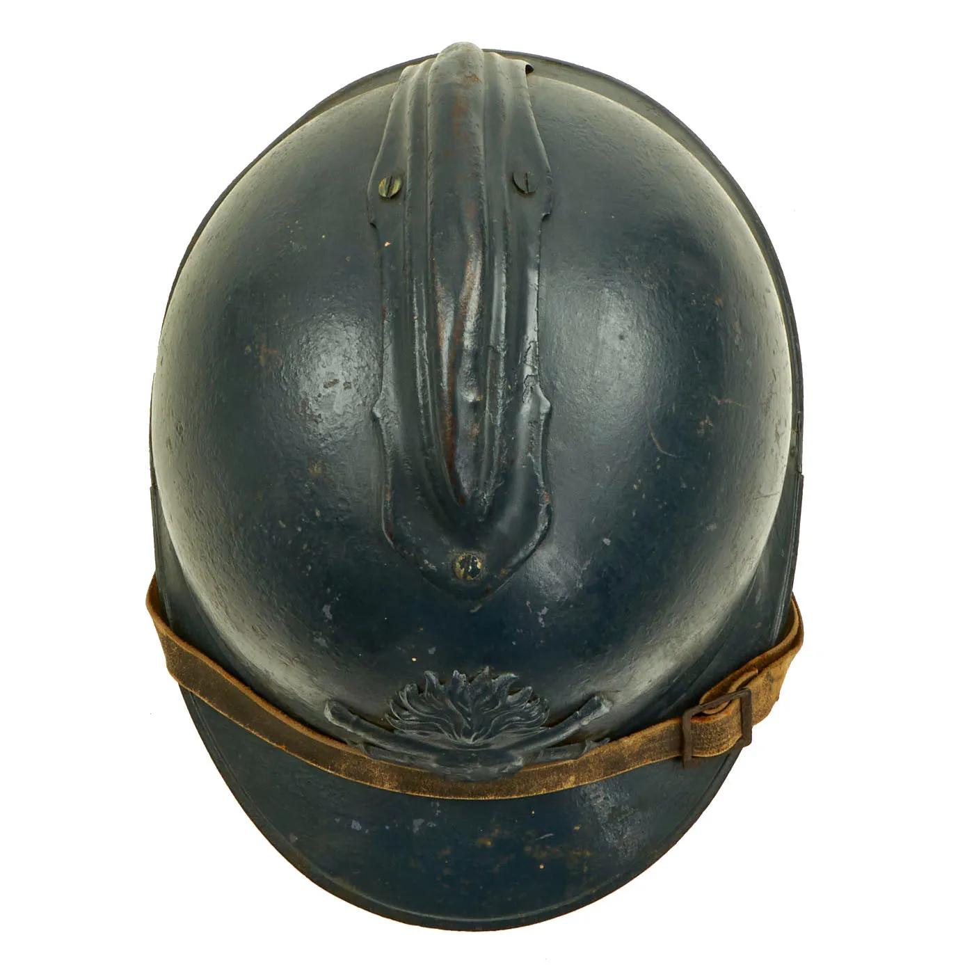 Original French WWI Model 1915 Adrian Artillery Helmet with Liner & Chinstrap - Repainted Horizon Blue