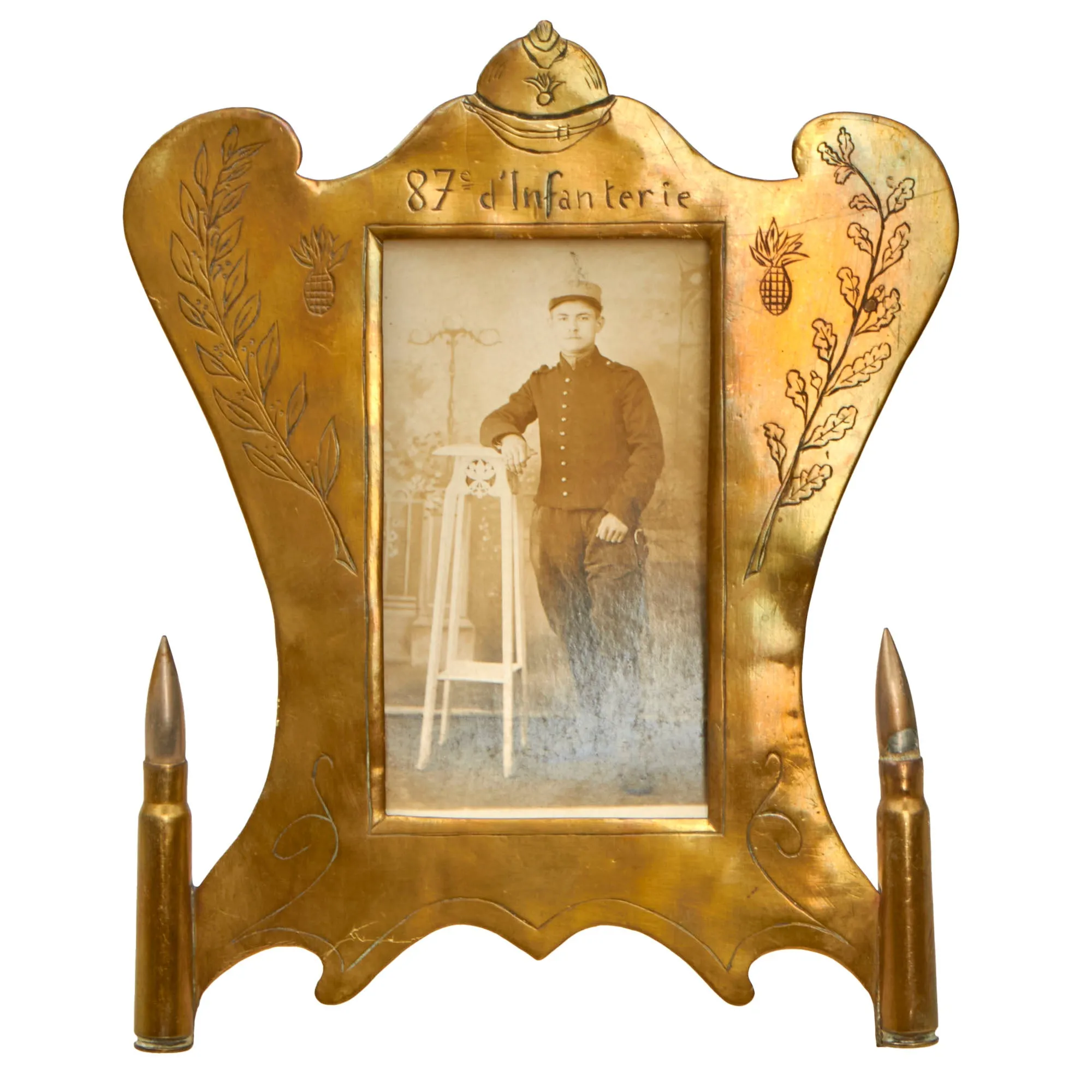 Original French WWI Trench Art Picture Frame Made From Scrap Brass As Featured In The Book “Trench Art, An Illustrated History” by Jane Kimball on Page 176