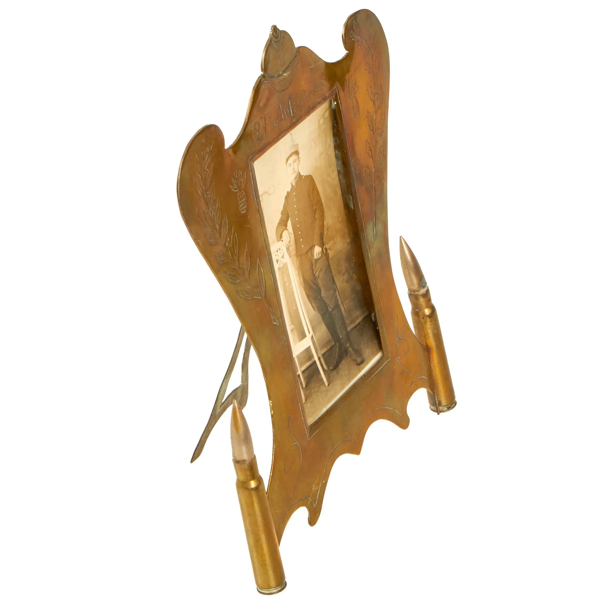 Original French WWI Trench Art Picture Frame Made From Scrap Brass As Featured In The Book “Trench Art, An Illustrated History” by Jane Kimball on Page 176