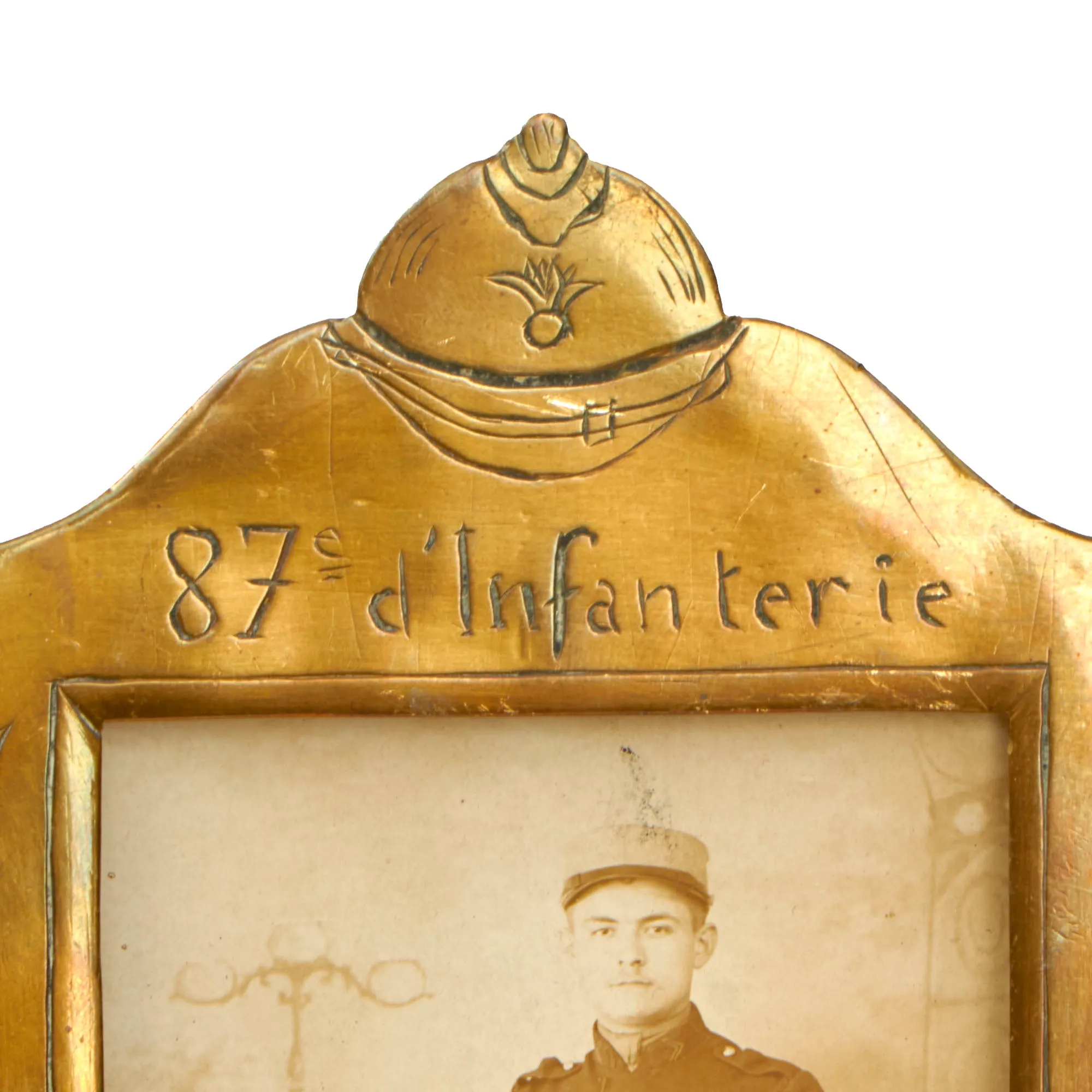 Original French WWI Trench Art Picture Frame Made From Scrap Brass As Featured In The Book “Trench Art, An Illustrated History” by Jane Kimball on Page 176